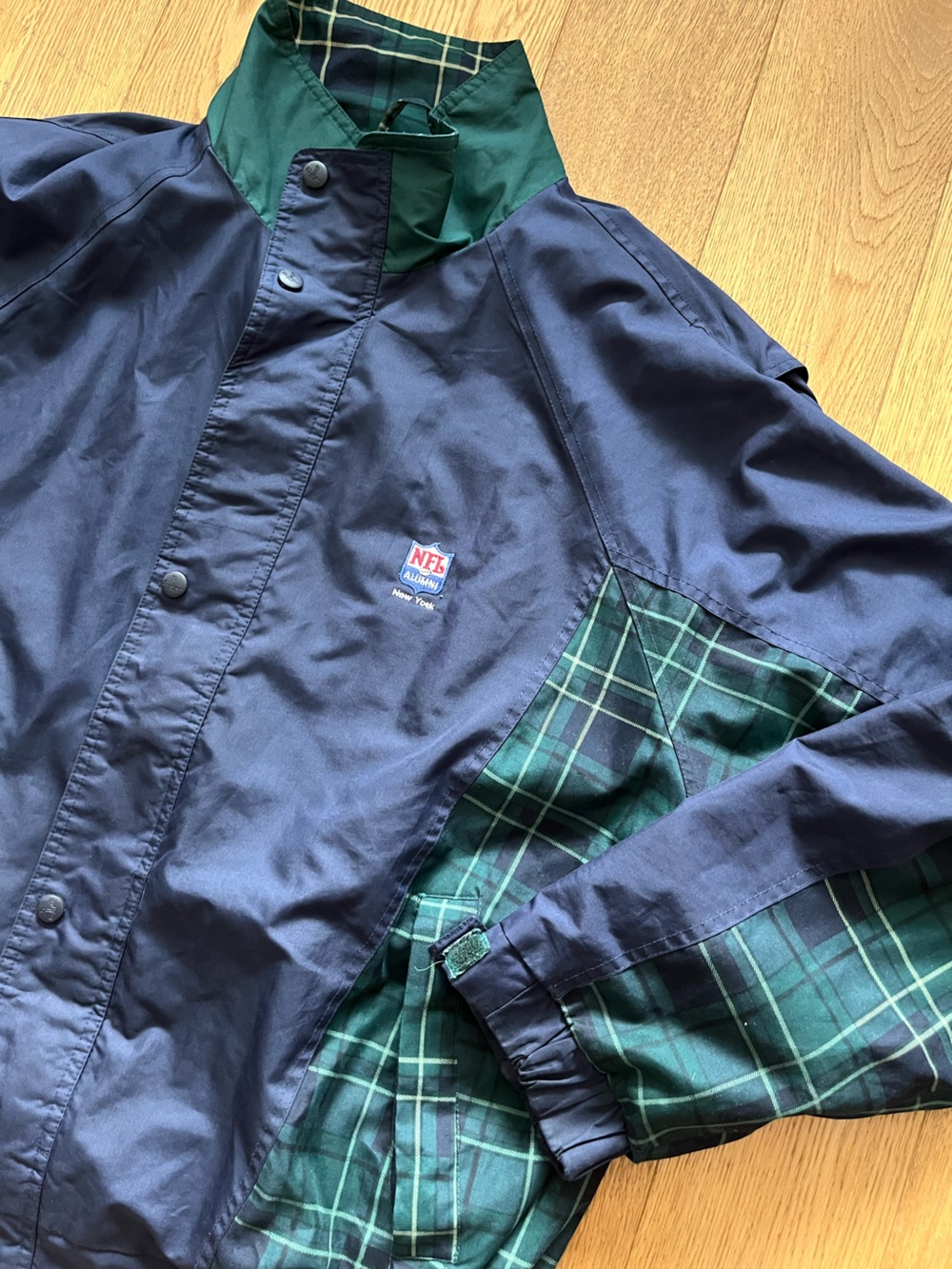 Vintage NFL Alumni New York Bomber Jacket Large L Pin High Plaid Windbreaker